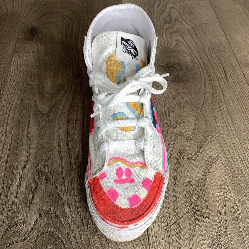 Vans High Top Womans Size 7 Custom Painted Pink Gold Purple Light Blue - Picture 7 of 16